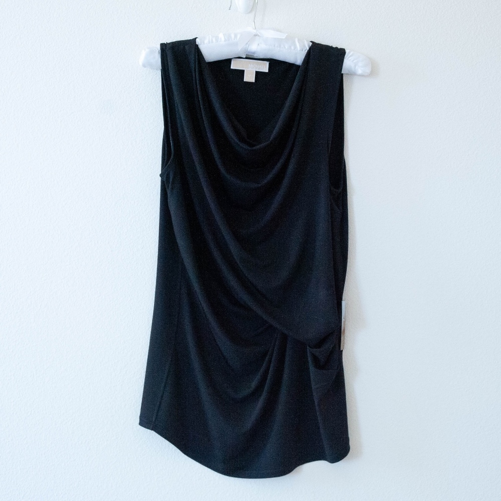 Michael Kors Dressy Black Drape Neck Tank Top